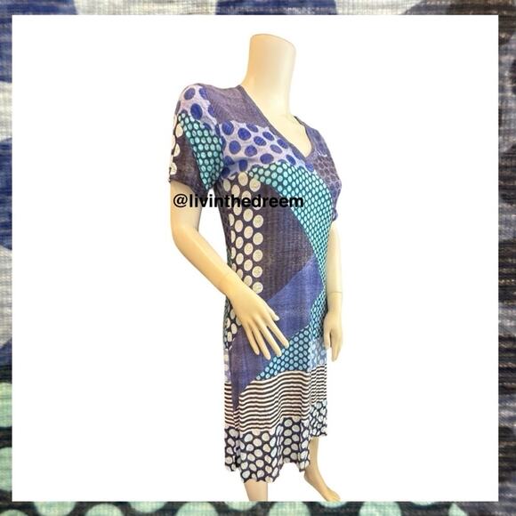 NWT David Cline V-Neck Short Sleeve T-Shirt Dress SZ Small Blue Dot $119 - Picture 9 of 16